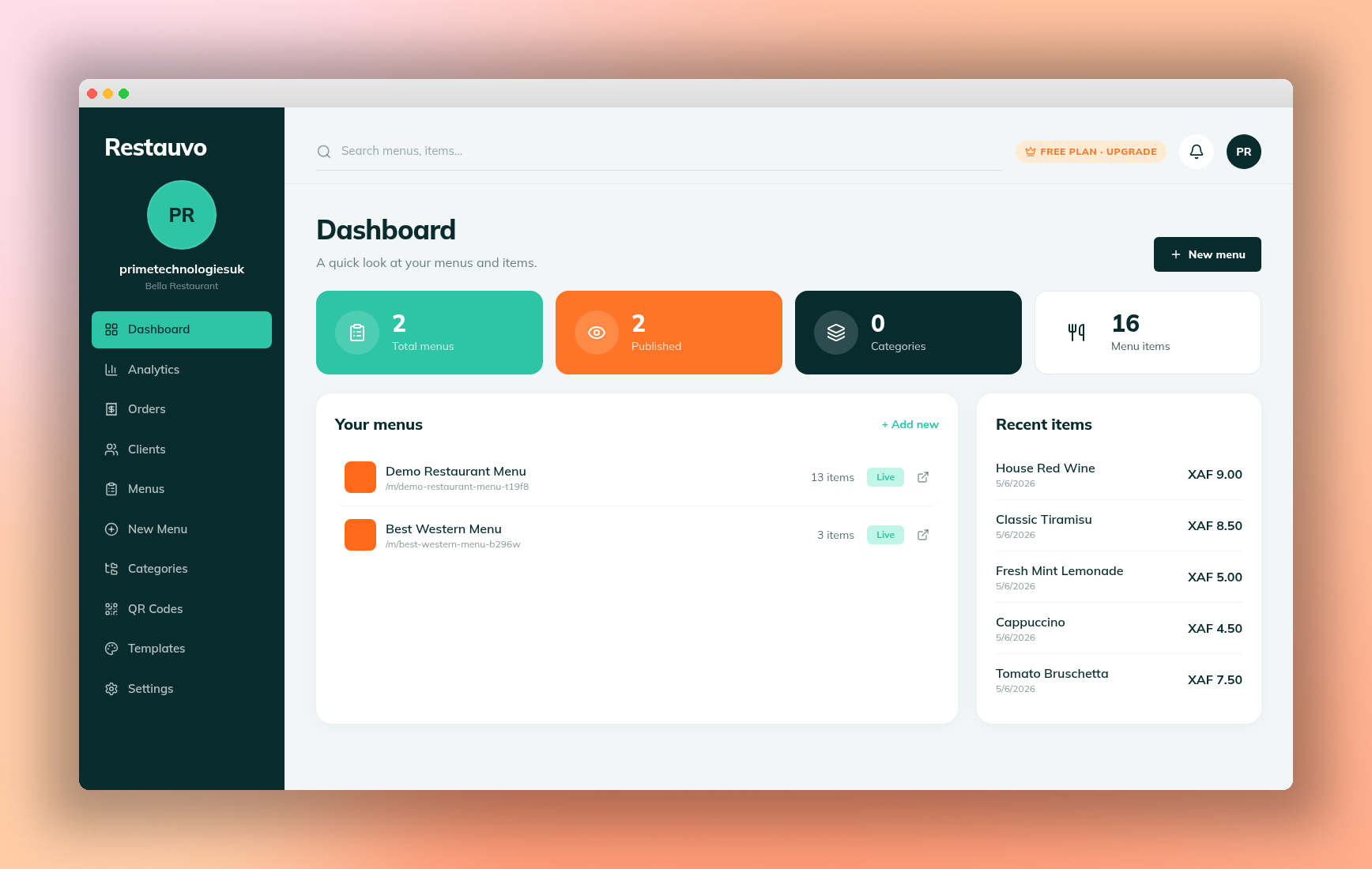 Restauvo dashboard preview